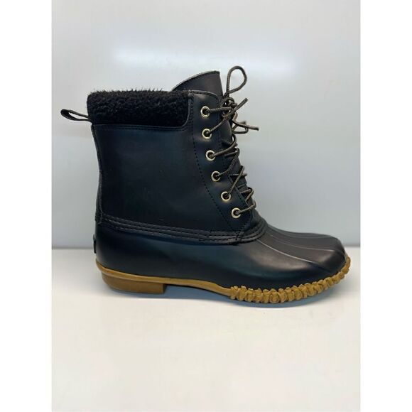Skechers Duck Boots Women's 9 Black Waterproof Leather Lace Up Fur Lined - Picture 1 of 12